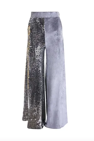 Ilona Rich Silver Half Sequin Wide Leg Trousers
