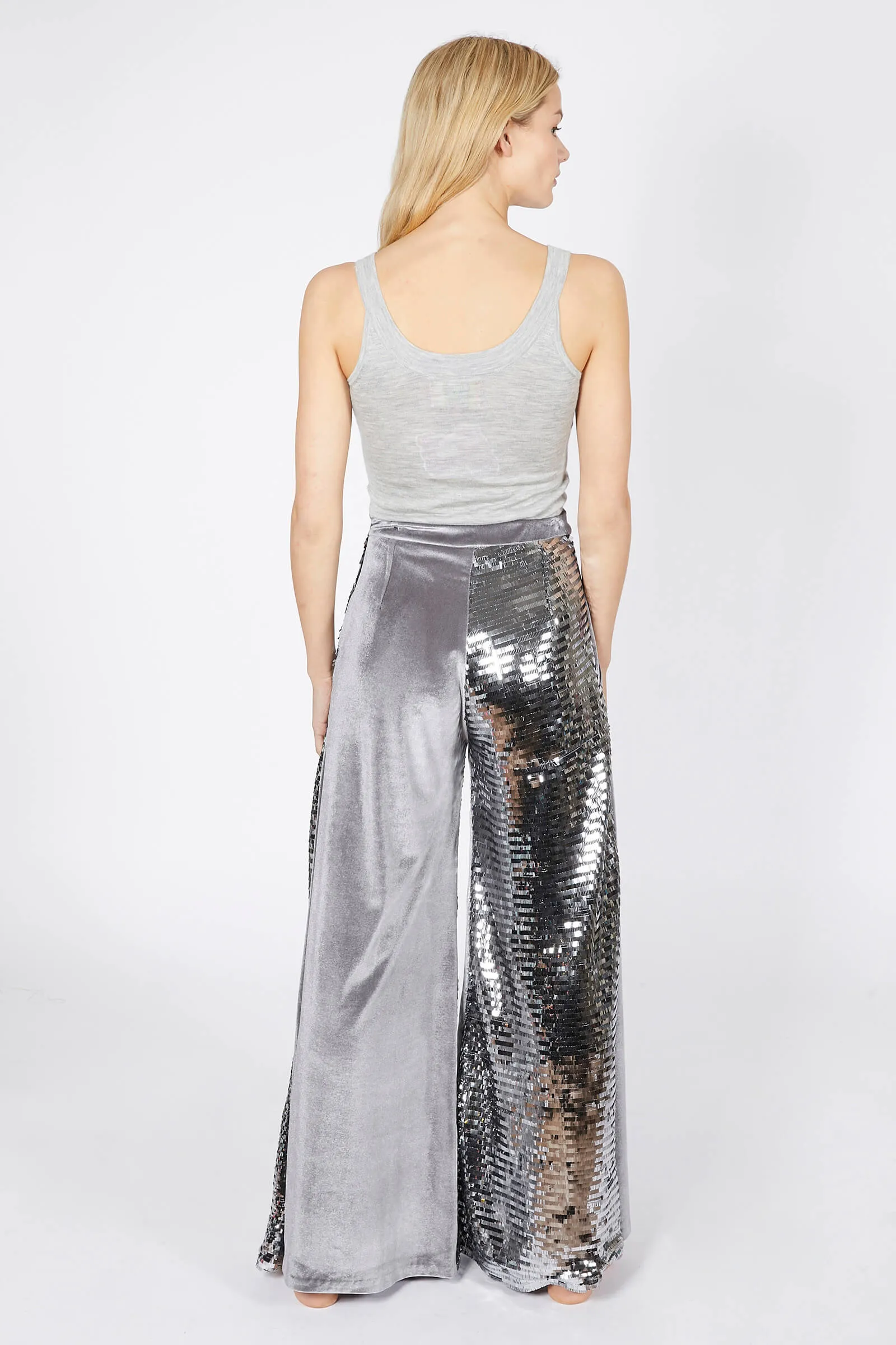 Ilona Rich Silver Half Sequin Wide Leg Trousers