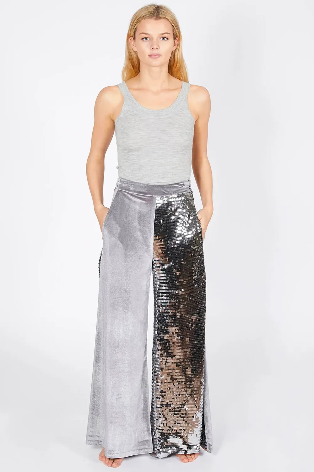 Ilona Rich Silver Half Sequin Wide Leg Trousers