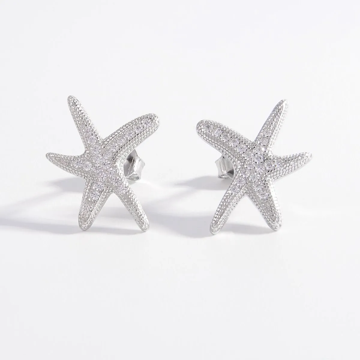 Inlaid Zircon Starfish Earrings