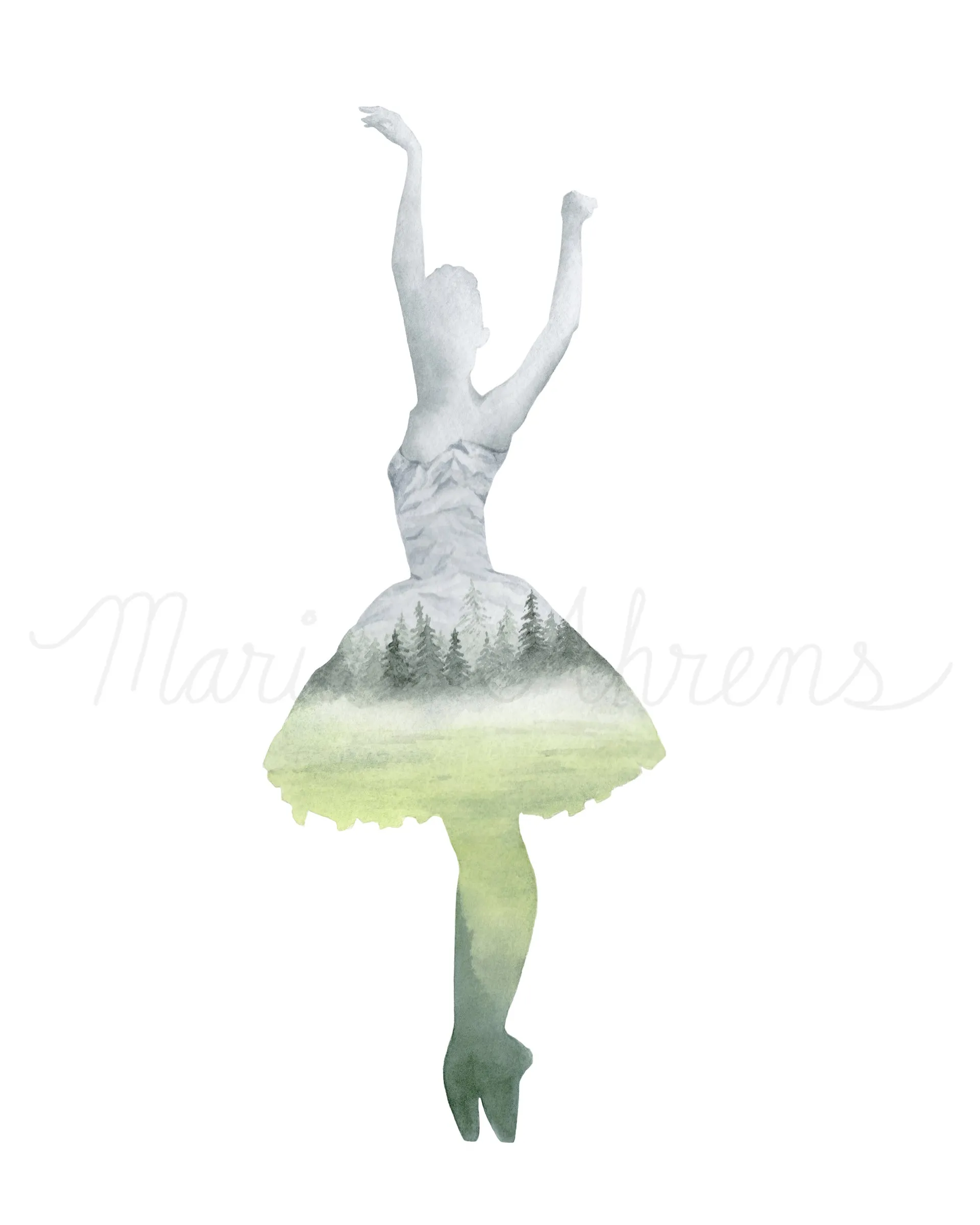 Inner Peace Forest Ballerina Watercolor Art Print