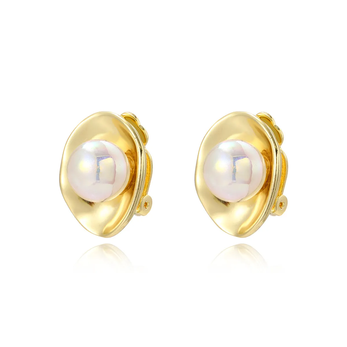 Iridescent Pearl & 18K Gold-Plated Lotus Huggie Earrings