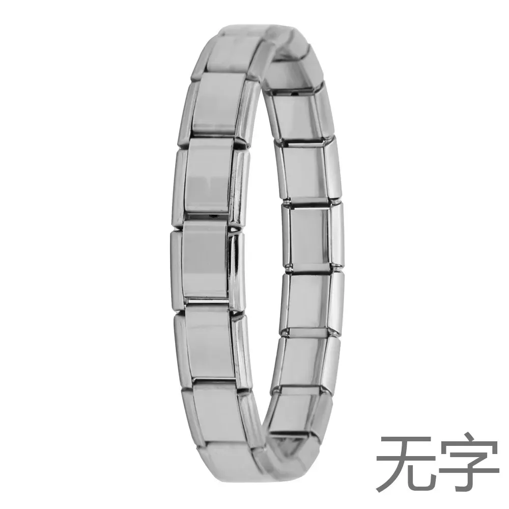 Italian Elastic Charm Bracelet 9mm Width Fashion Stainless Steel Bangle Women's Jewelry