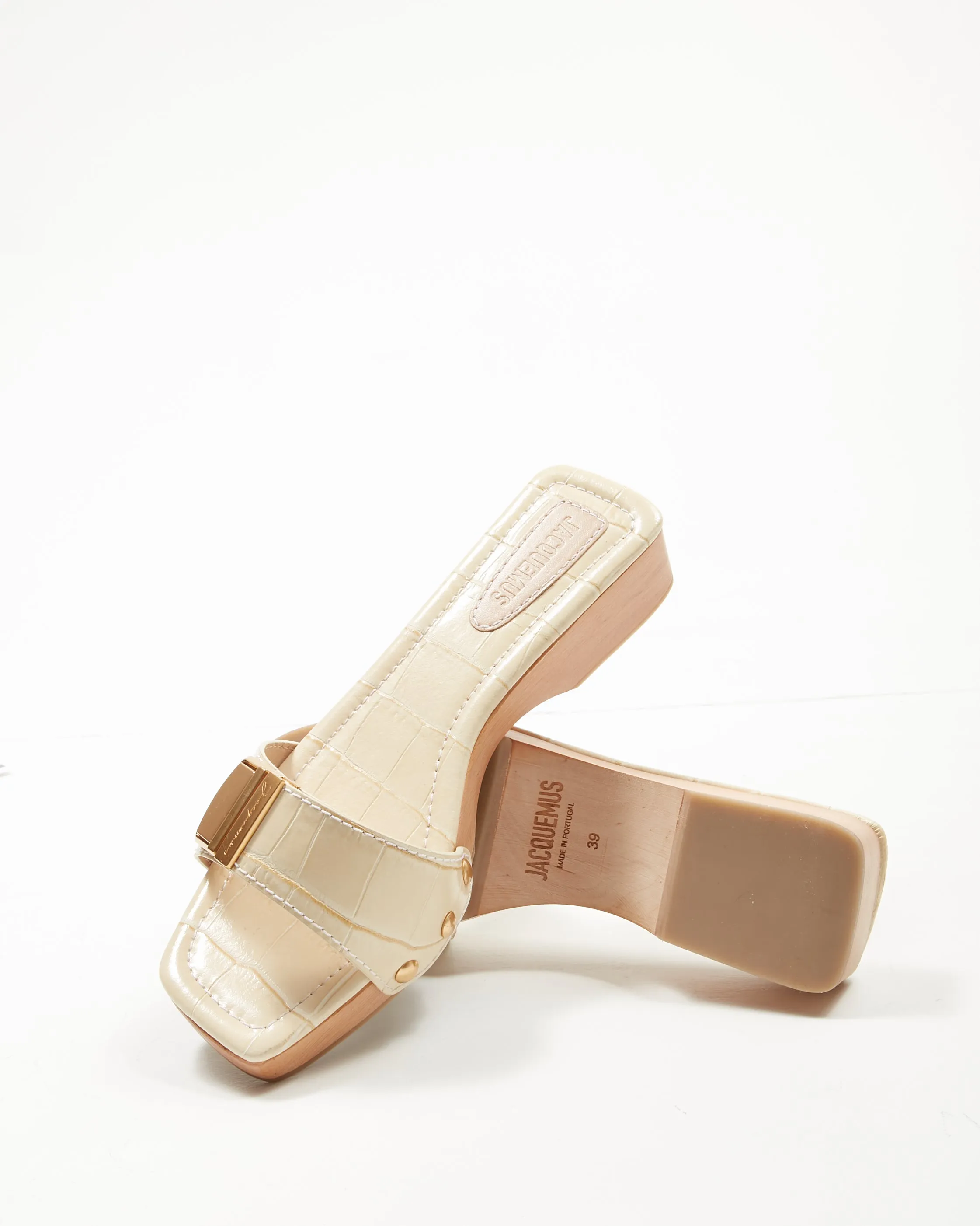 Jacquemus Cream Croc Embossed Sandal - 39