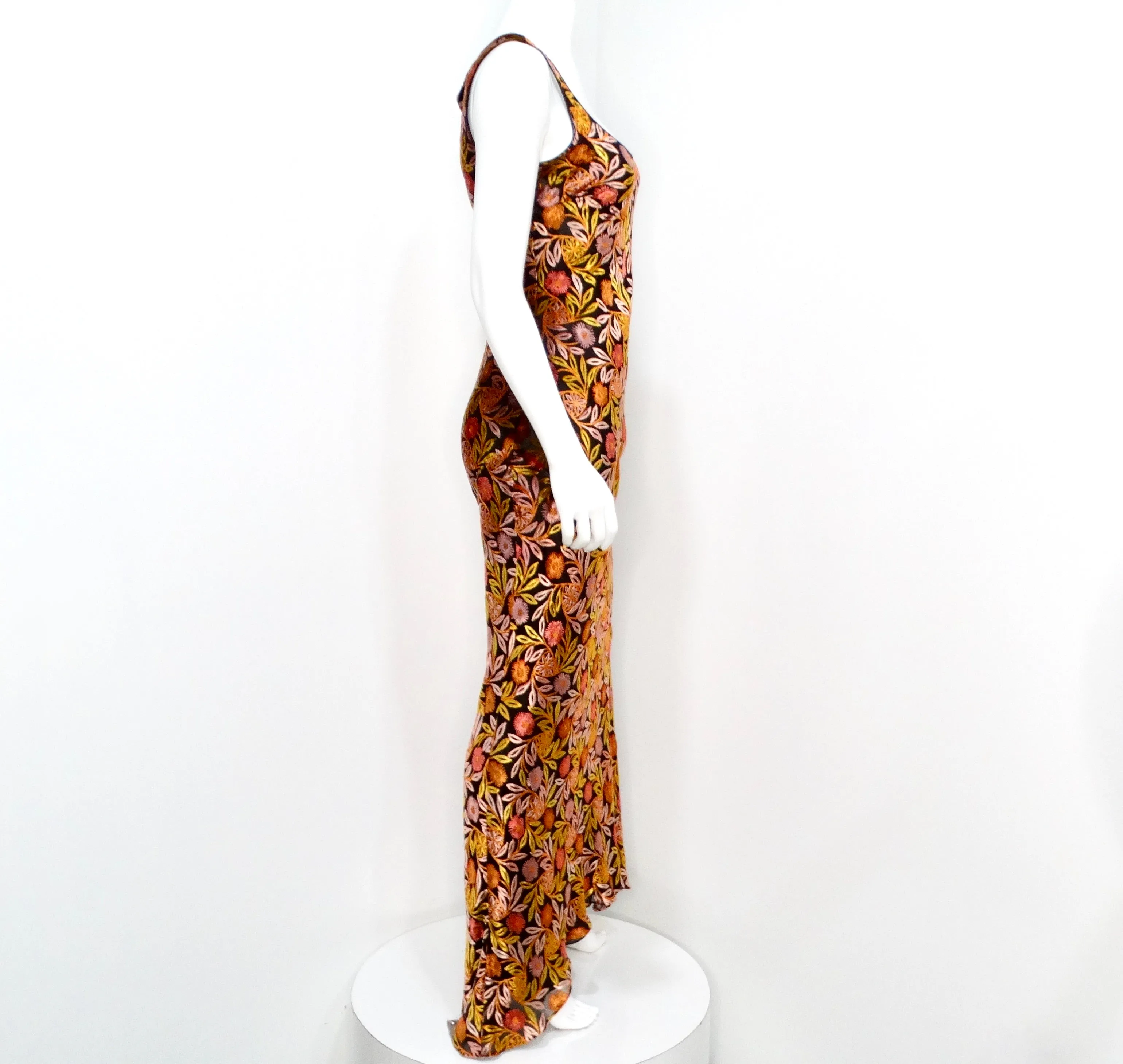 John Galliano Vintage Floral Print Semi-Sheer Maxi Dress