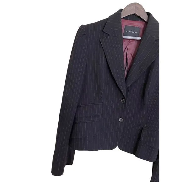 John Richmond Women's Black Striped Formal Wool Blazer Suit Jacket Size 10
