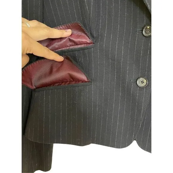 John Richmond Women's Black Striped Formal Wool Blazer Suit Jacket Size 10