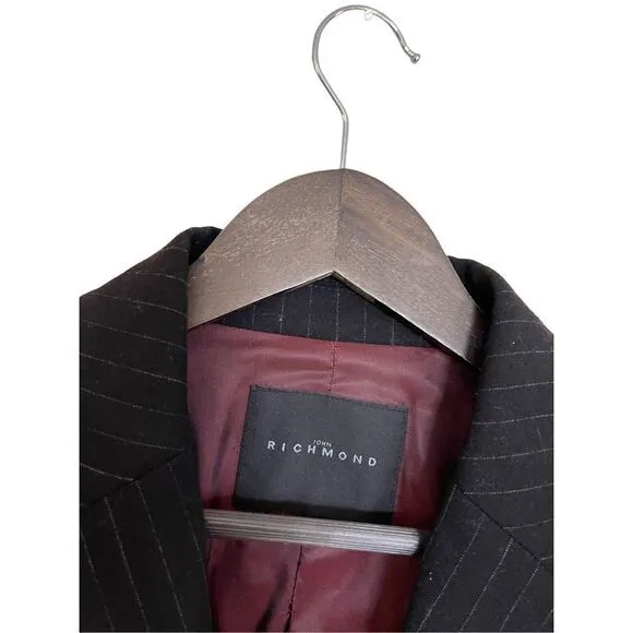 John Richmond Women's Black Striped Formal Wool Blazer Suit Jacket Size 10