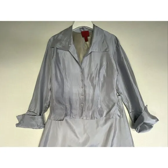 JS Collection Satin 2 Piece Blouse and Skirt Set Women's Size 12 Blue Gray