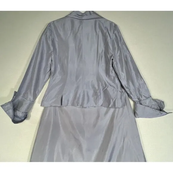 JS Collection Satin 2 Piece Blouse and Skirt Set Women's Size 12 Blue Gray