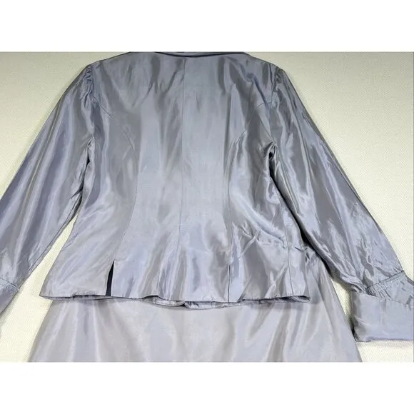 JS Collection Satin 2 Piece Blouse and Skirt Set Women's Size 12 Blue Gray