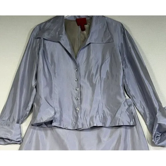 JS Collection Satin 2 Piece Blouse and Skirt Set Women's Size 12 Blue Gray