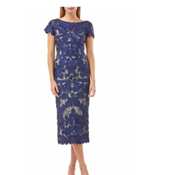 JS Collections Soutache Sheath Dress Navy Blue Women's 8 Wedding Guest