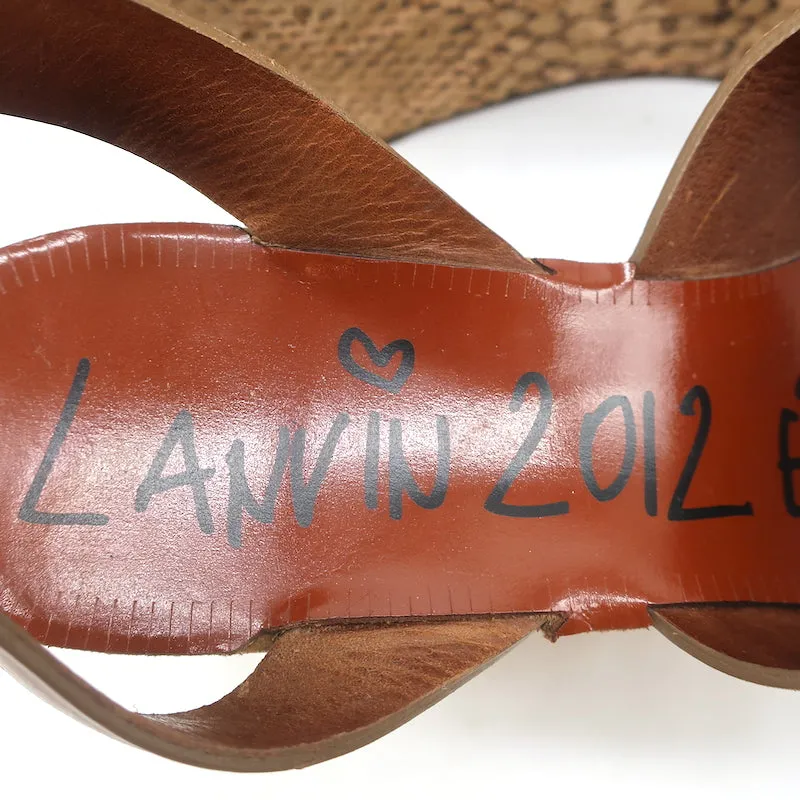 Lanvin Snake-Embossed Cork Platform Wedge Sandals Brown Leather Size 40