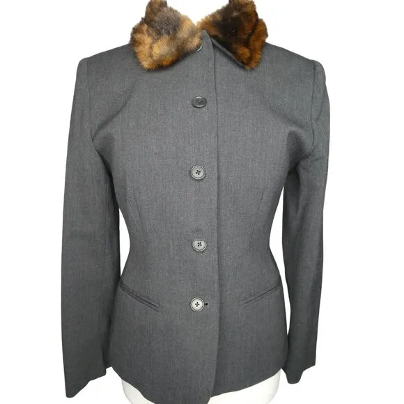 Lauren Ralph Lauren Wool Blazer Fur Collar Women's Size 6