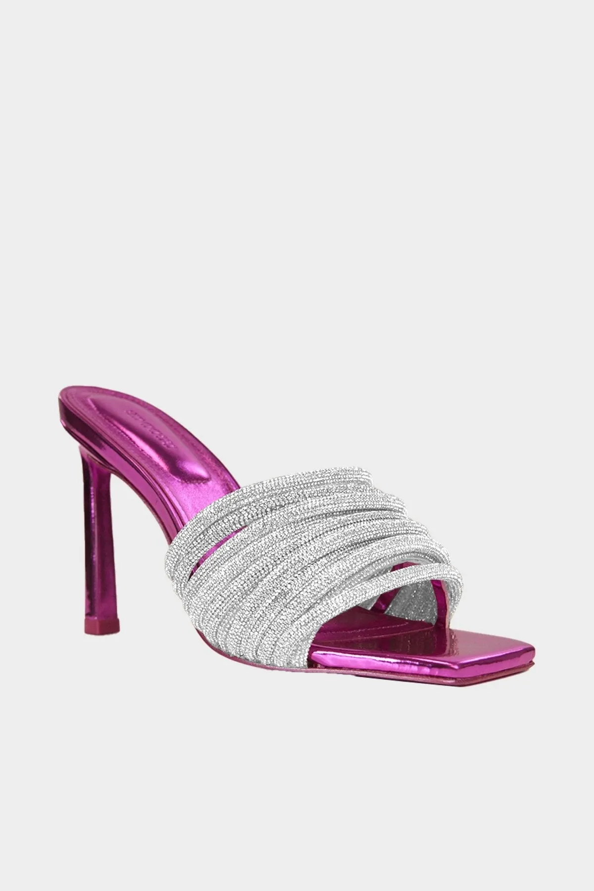 Lena Metallic Crystal Mule in Fuchsia