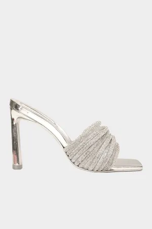 Lena Metallic Crystal Mule in Silver