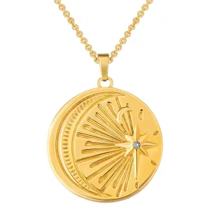 Light Moon Star Gold Coin Pendant Necklace for Women