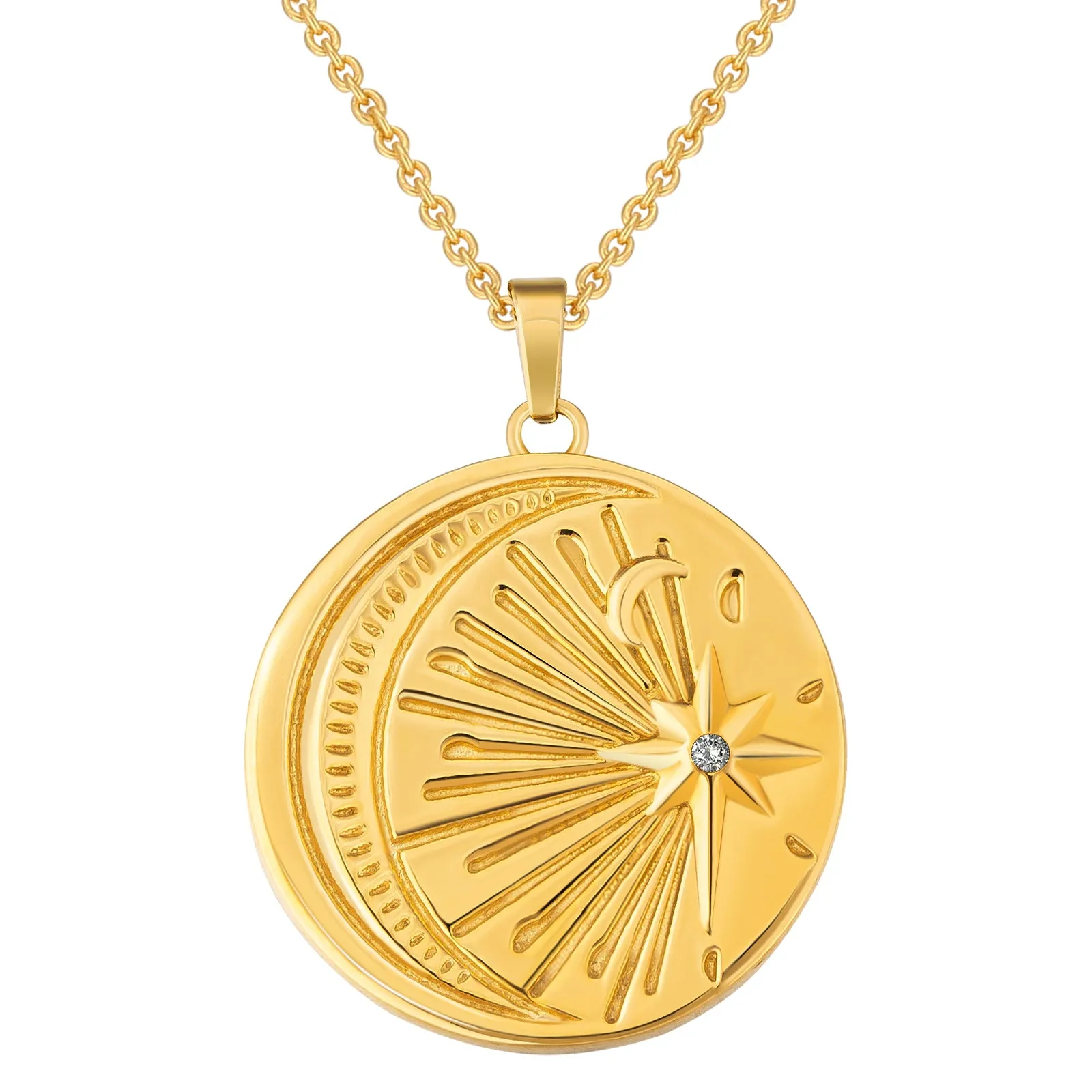 Light Moon Star Gold Coin Pendant Necklace for Women