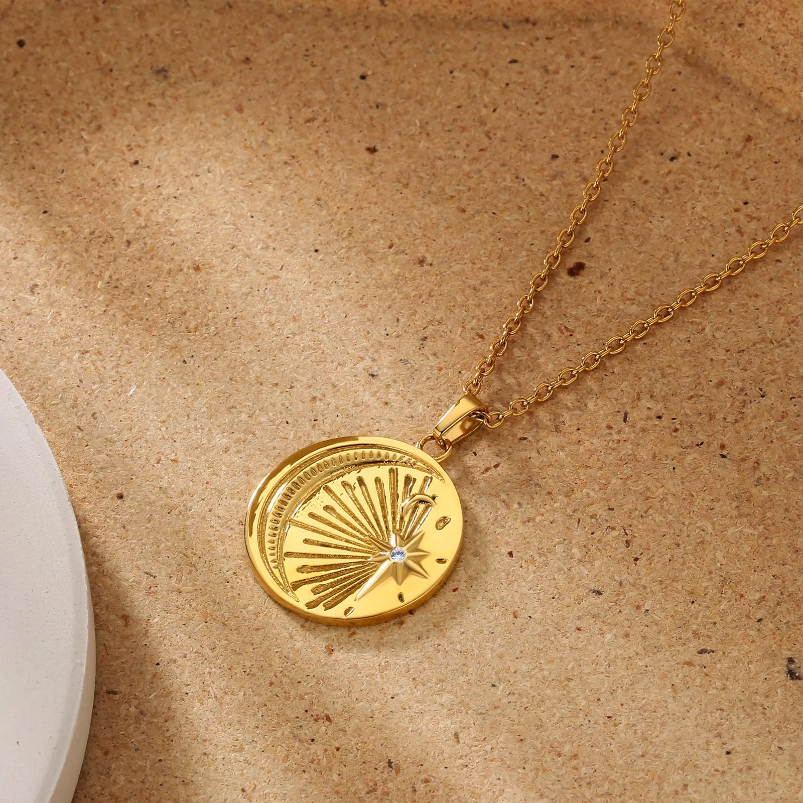 Light Moon Star Gold Coin Pendant Necklace for Women