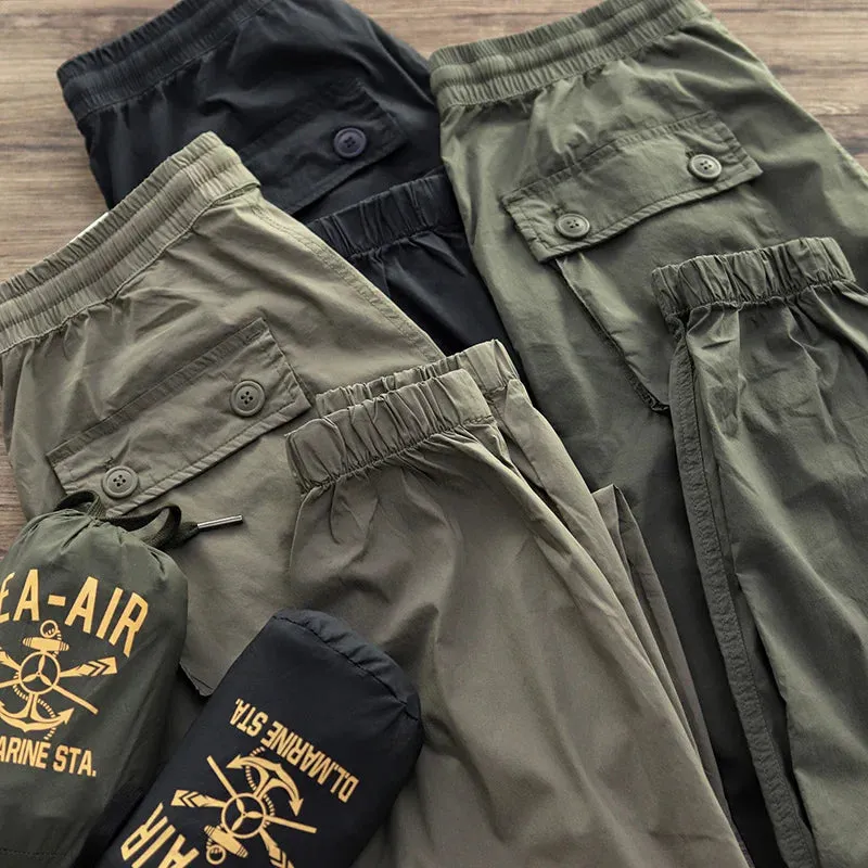 Lightweight Quick-Drying Thin Tooling Pants - Men's Fashion Pure Cotton Loose Casual Sport Ankle-Length Pants