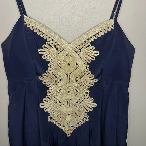 Lilly Pulitzer Metallic Gold Embroidered Kelsea Silk Dress in True Navy Blue 4