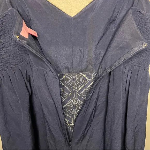 Lilly Pulitzer Metallic Gold Embroidered Kelsea Silk Dress in True Navy Blue 4