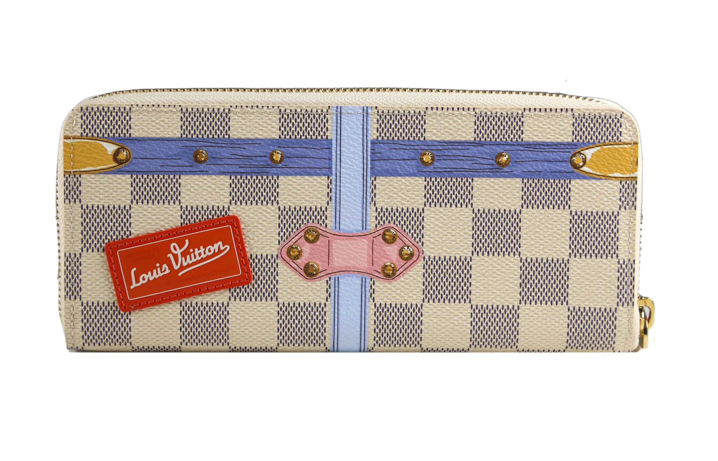 Limited Edition Louis Vuitton Clemence Damier Summer Trunks White Canvas Wallet