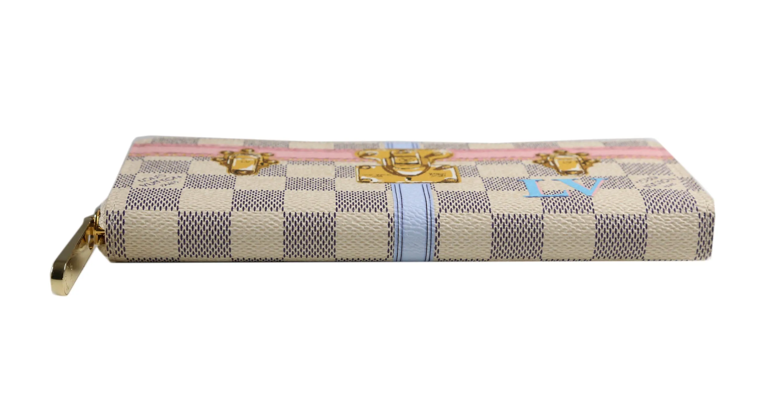 Limited Edition Louis Vuitton Clemence Damier Summer Trunks White Canvas Wallet