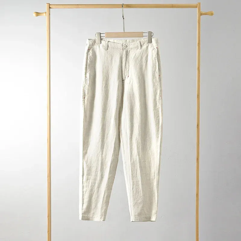 Linen Pants: Four-color Casual Nine-point Retro Loose Breathable Trousers