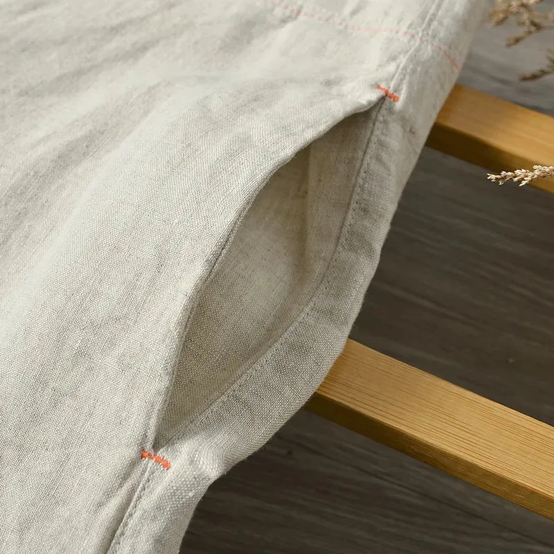 Linen Pants: Four-color Casual Nine-point Retro Loose Breathable Trousers