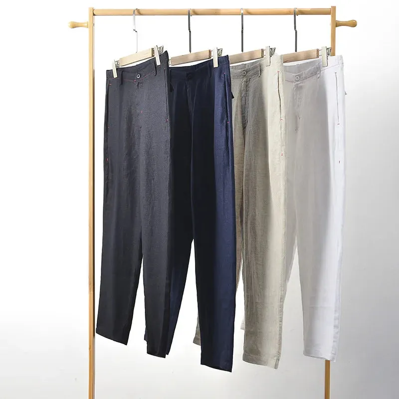 Linen Pants: Four-color Casual Nine-point Retro Loose Breathable Trousers