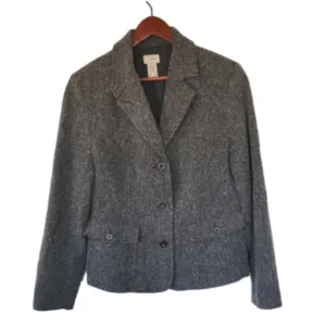 L.L. Bean Vintage‎ Wool Silk Blend Herringbone Grey Blazer Women's Medium