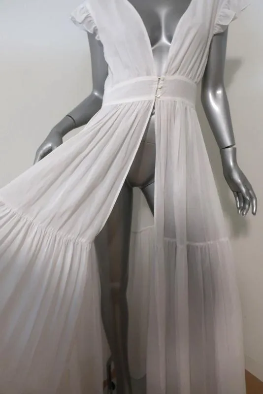Loup Charmant Pelicano Beach Robe White Sz Extra Small Open-Front Maxi Dress NEW