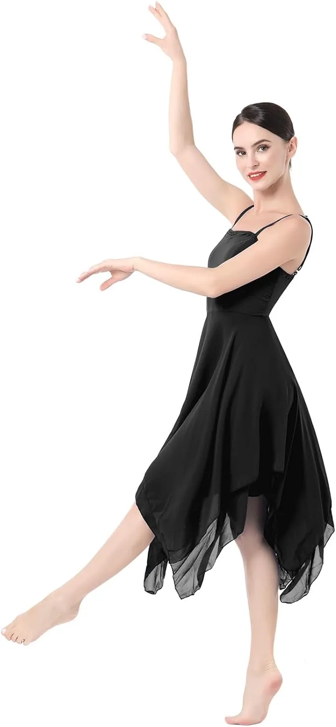 Lyrical Dance Costume Modern Contemporary Ballet Dancewear Spaghetti Strap Chiffon Flowy Dress