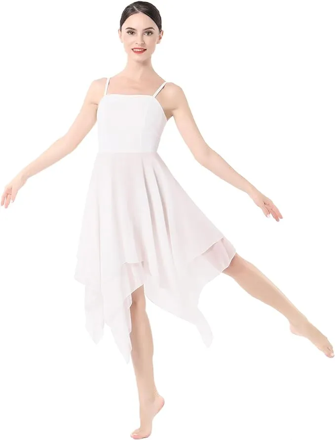 Lyrical Dance Costume Modern Contemporary Ballet Dancewear Spaghetti Strap Chiffon Flowy Dress