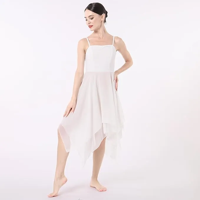 Lyrical Dance Costume Modern Contemporary Ballet Dancewear Spaghetti Strap Chiffon Flowy Dress