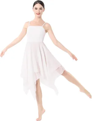 Lyrical Dance Costume Modern Contemporary Ballet Dancewear Spaghetti Strap Chiffon Flowy Dress