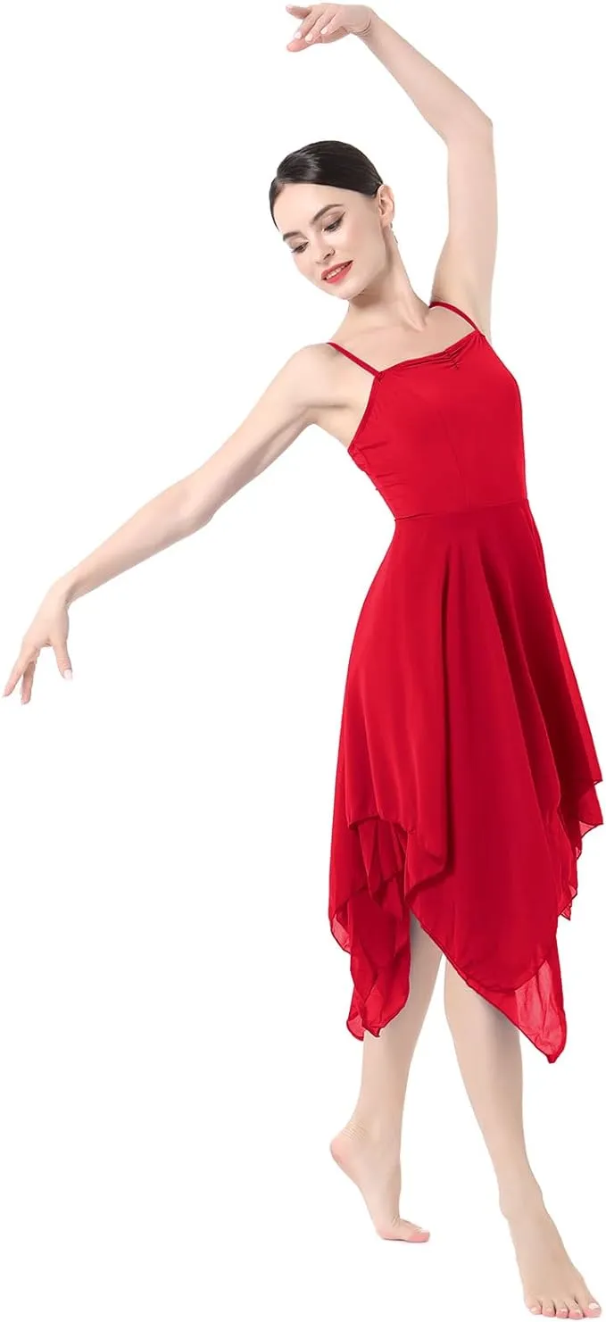 Lyrical Dance Costume Modern Contemporary Ballet Dancewear Spaghetti Strap Chiffon Flowy Dress