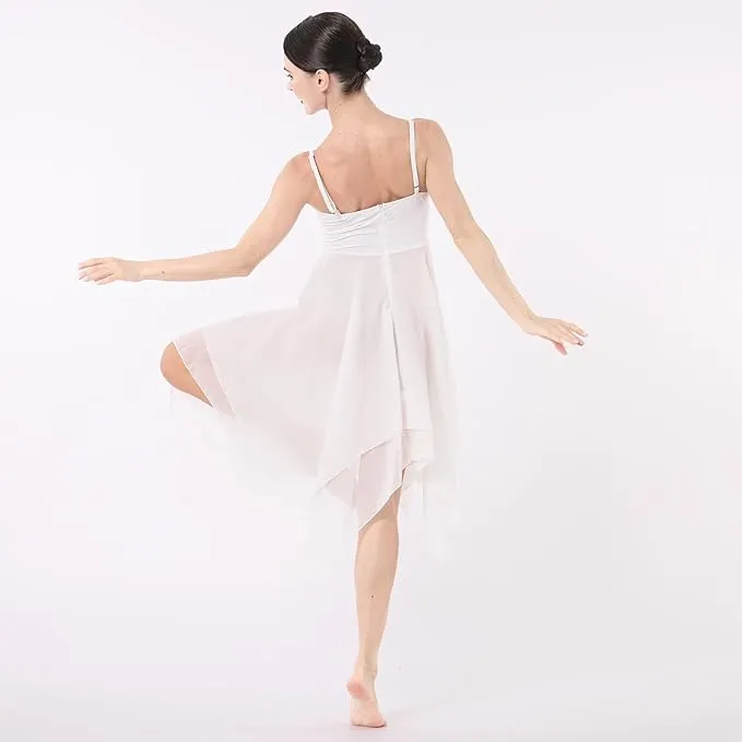 Lyrical Dance Costume Modern Contemporary Ballet Dancewear Spaghetti Strap Chiffon Flowy Dress