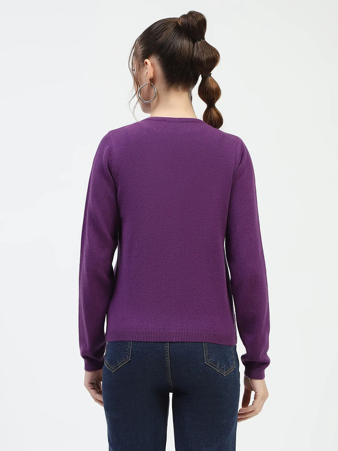 Madame V-Neckline Button-Up Plum Cardigan