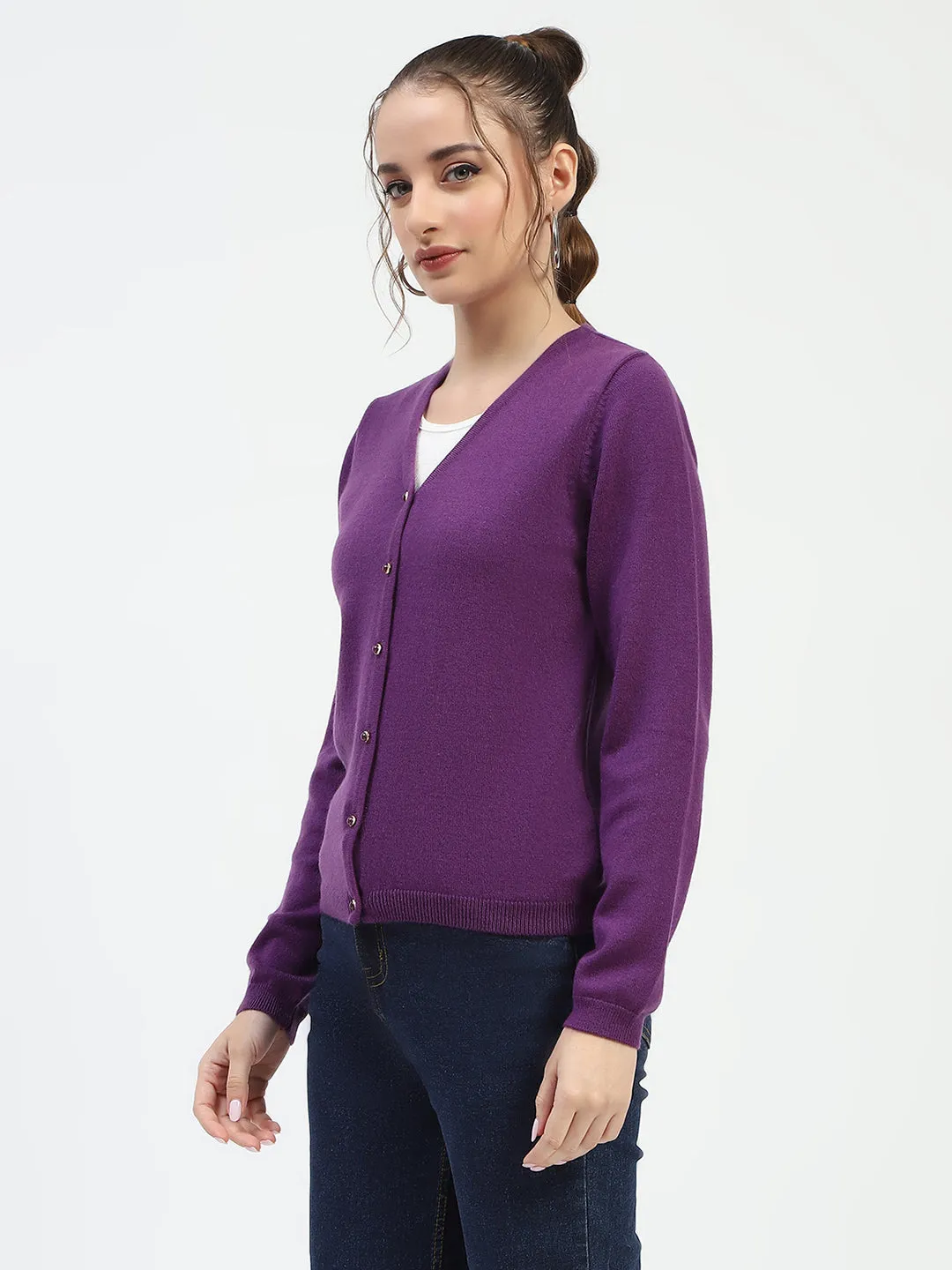 Madame V-Neckline Button-Up Plum Cardigan