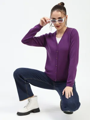 Madame V-Neckline Button-Up Plum Cardigan