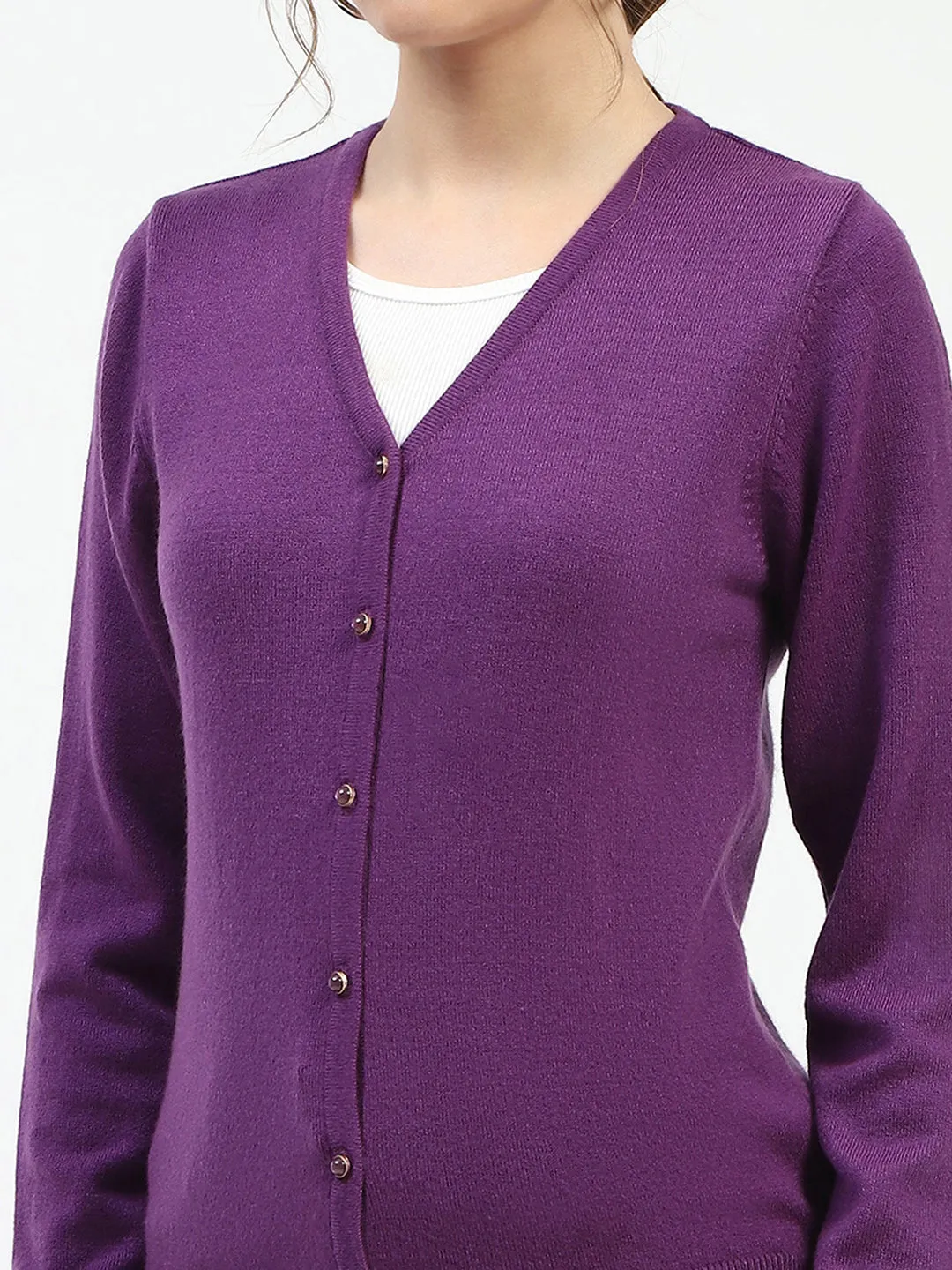Madame V-Neckline Button-Up Plum Cardigan