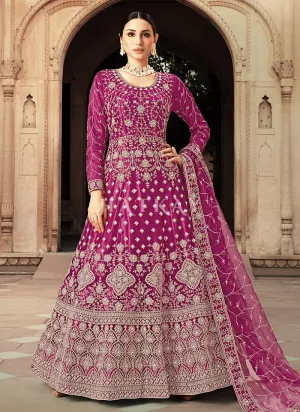 Magenta Embroidered Net Anarkali Suit