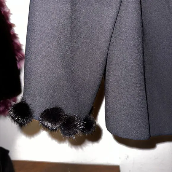 Maggy London Women's 2Pc Black Suit Fur Accents Formal Occasion Size 18WP EUC