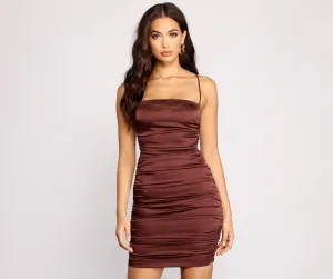 Major Lace Appeal Charming Ruched Satin Mini Dress