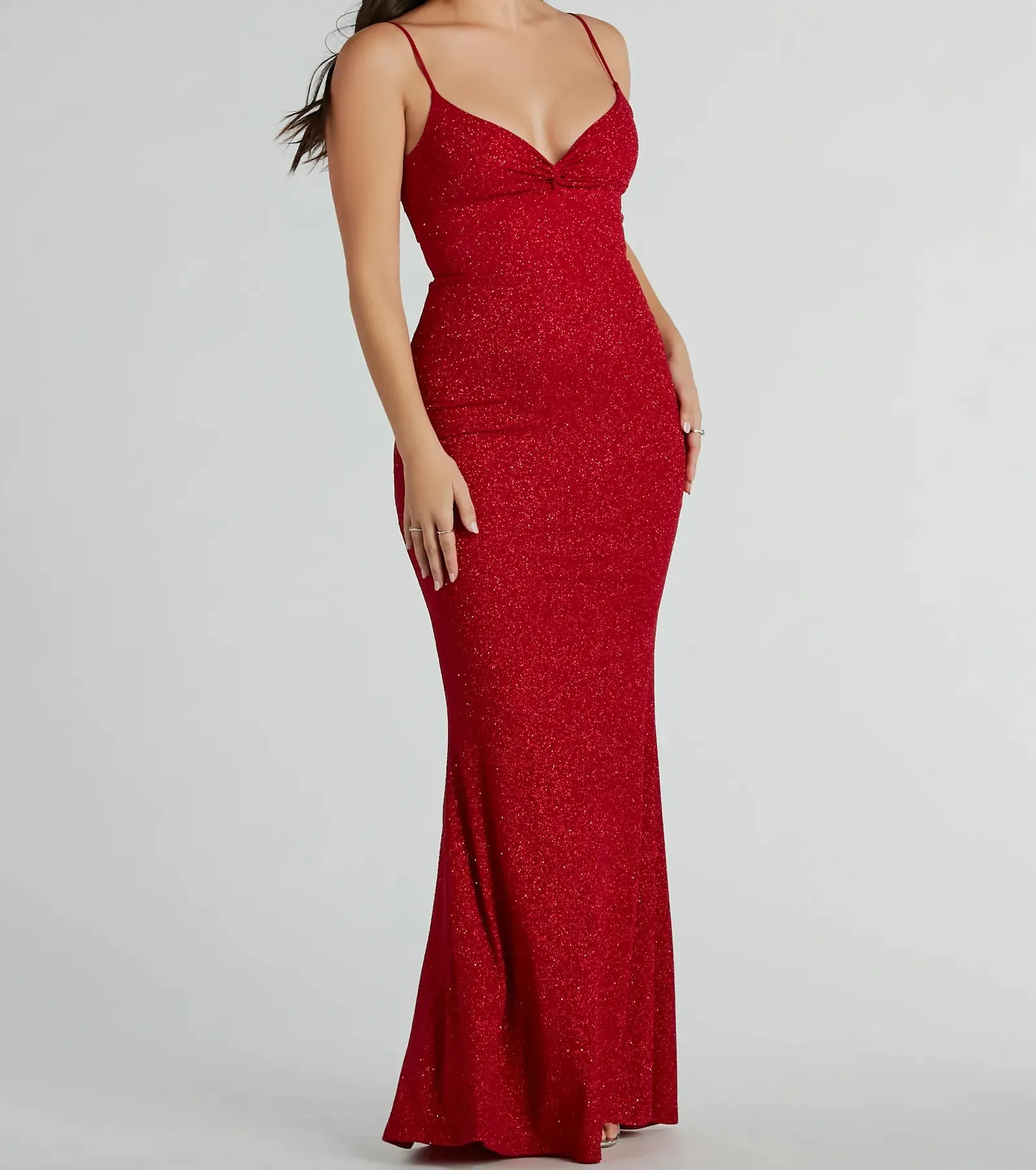 Maleah Twist-Front Glitter Knit Mermaid Dress