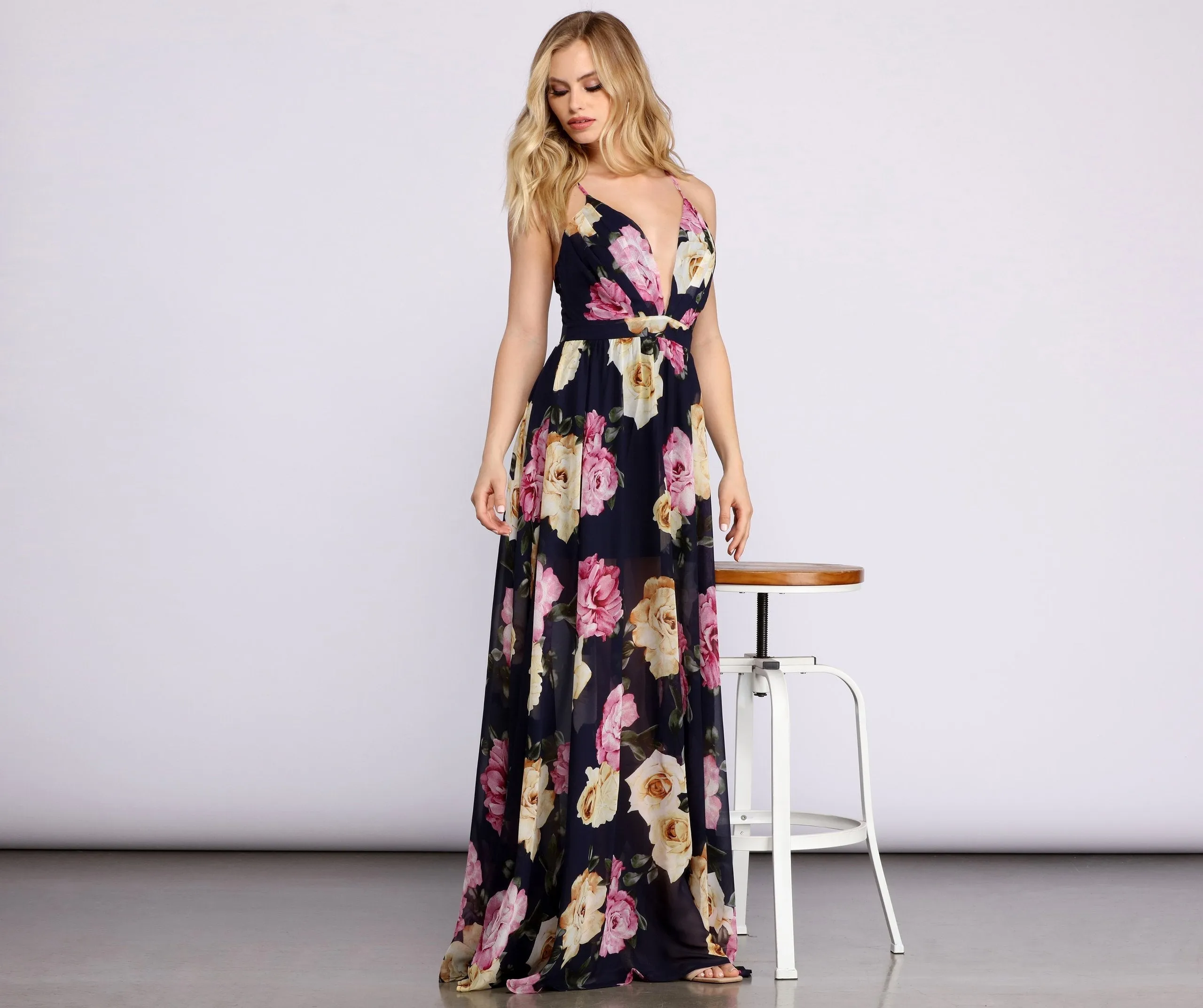 Malie Formal Stylish Floral Chiffon Dress