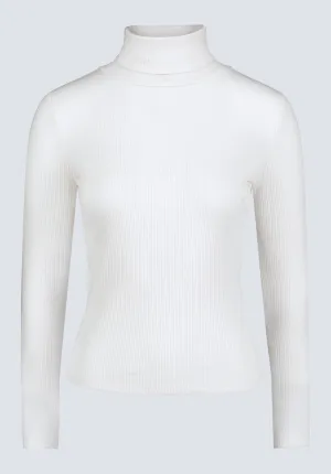 Mavra Women's Ribbed Turtleneck Top, Egret White - KT0164F